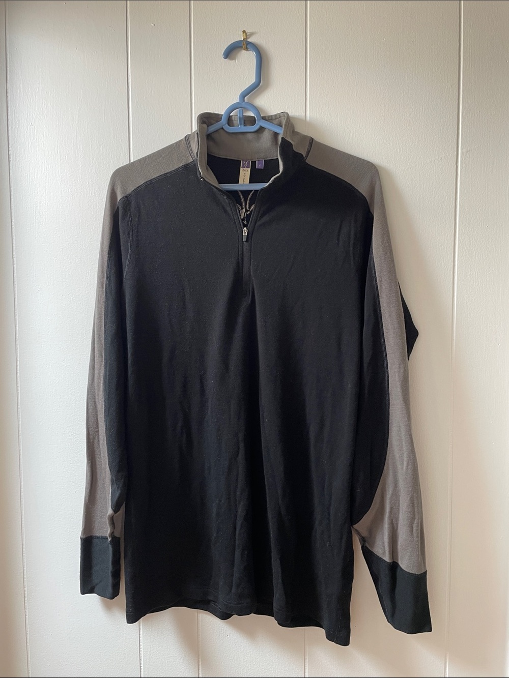 ibex Black and Gray Colorblock Half-Zip Sweater